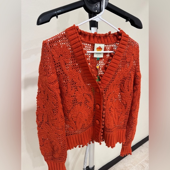 FARM Rio Red Crochet Knit Cardigan - Picture 3 of 10